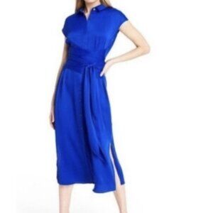 Cushnie Women's Coblat Blue Button Down Cut Out Back Maxi Dress Size Large